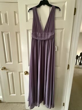 Lulu's Lavender V-Neck Chiffon Prom Dress